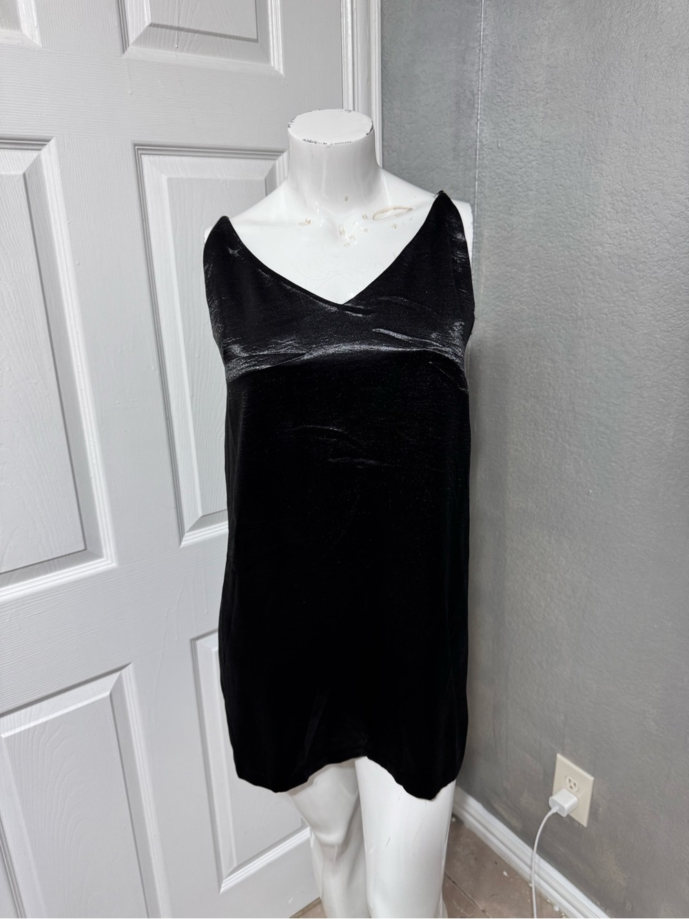 MINKPINK Black Velvet V-Neck Slip Tank